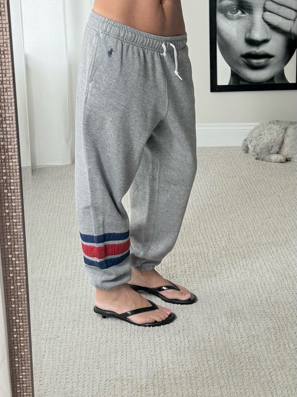 Polo Ralph Lauren Gray Sweatpants with Blue & Red stripes - Picture 2 of 7